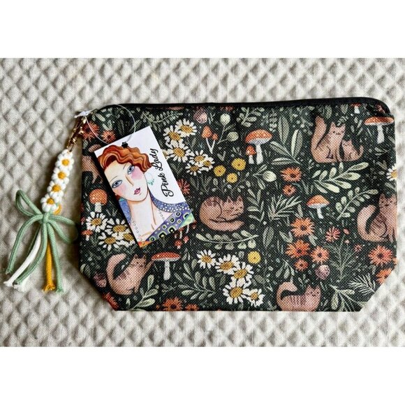 New Mushroom Core Cat Flowers Acorns Leaves Makeup Tech Pencil Bag - 10” - Picture 3 of 8
